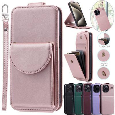 Portemonnee Kaartsleuf Polsband Flip Leather Case Cover voor iPhone 15 14 Plus 13 12 11 Pro Max XSMAX voor Samsung S24 S23 S22 S21 S20 Ultra Plus A15 A54