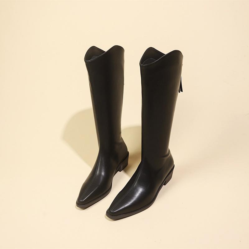 Новые женские туфли женские сапоги на молнии толстые высокие каблуки с острым носком — фото 12