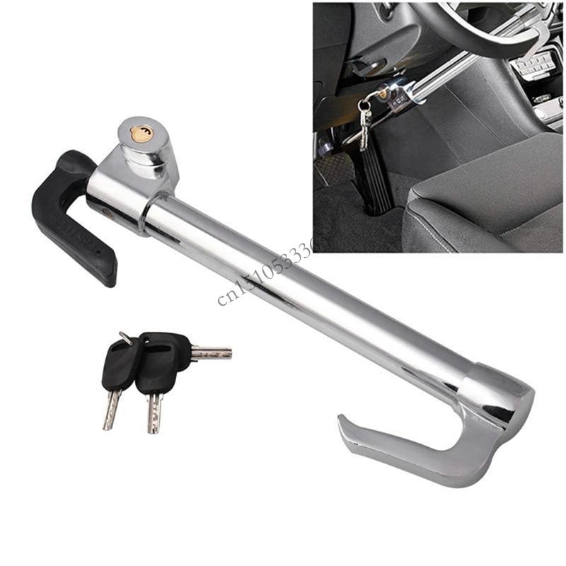 090E Car Extendable Double Hook Stainless Steel Steering Wheel Lock Clutch Pedal Lock