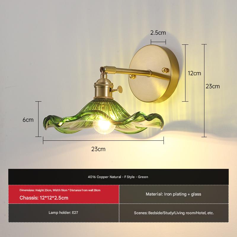 Japanese Retro Floral Glass Wall Lamp Modern Simple Bedside Lamp for Bedroom Study Led Mirror Light Nordic Wall Sconce