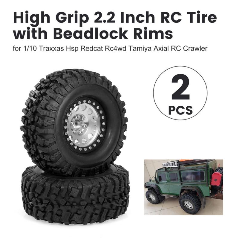 1Set/2PCS RC Crawler Wheel Rims Beadlock Rubber Wheel Tires Heavy Duty Bearing & Grip Spare Part for 1:10 TRX4 Model Car
