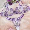 New French Sexy Pure Desire Erotic Underwear Hollow Ultra-thin Lace Perspective Flower Embroidery Erotic Set