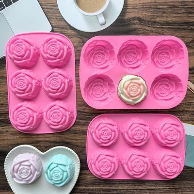 6 Löcher Rose Blume Handgemachte Seife Kerze Silikonform Herzform DIY Kuchen Schokolade Backwerkzeuge Eiswürfelform