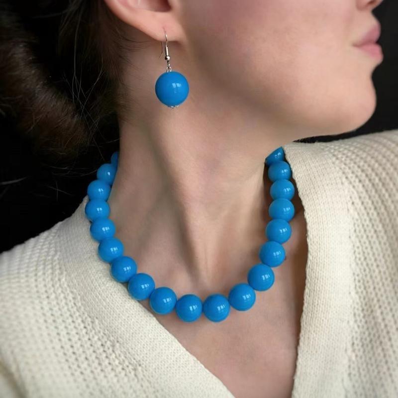 2Pcs Bohemian Colorful Bead Jewelry Set Adjustable Choker Necklace Earrings for Women Music Festival Accessory