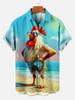 2024 Funny Rooster Beach Hawaii Casual 3D Print Turndown Collar Shirt Casual  Short Sleeve Shirt Summer Loose Shirts For Boys