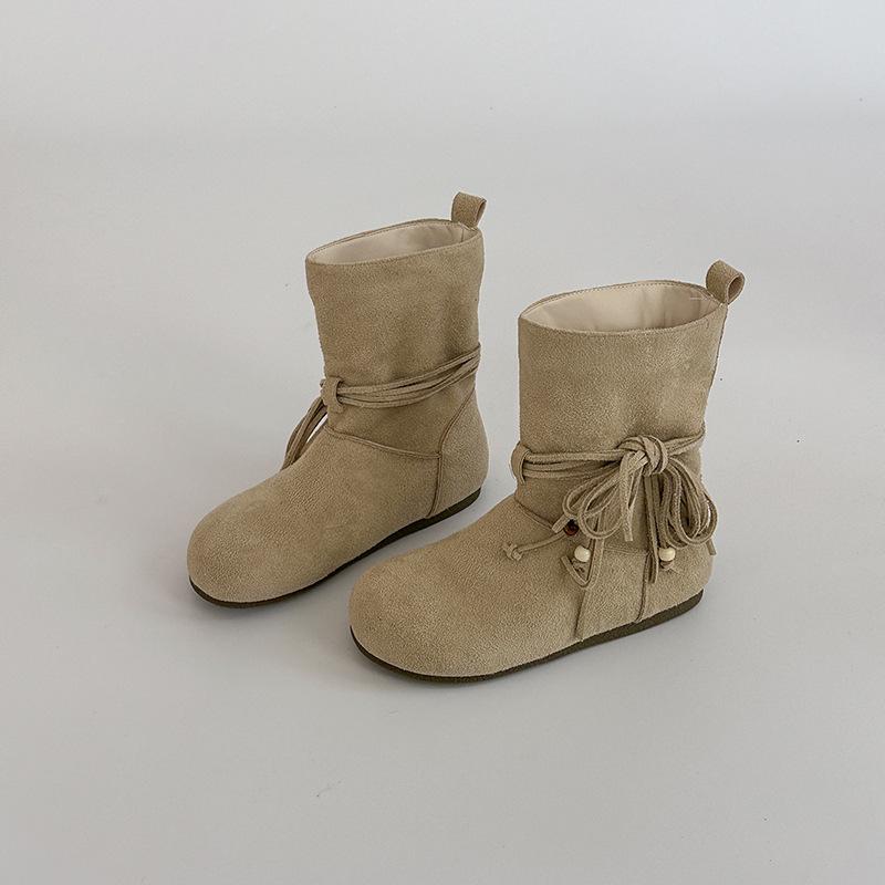 Fashion Tassel Bow Thick Heel Short Boots Women's Autumn and Winter Retro Style New Suede Temperament Versatile Fashion Boots