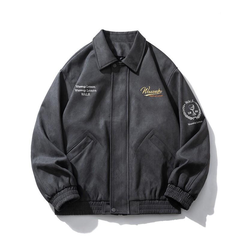 Mens Oversized Baseball Jacket Embroidered Suede Streetwear Winter Puffer Coat Teens