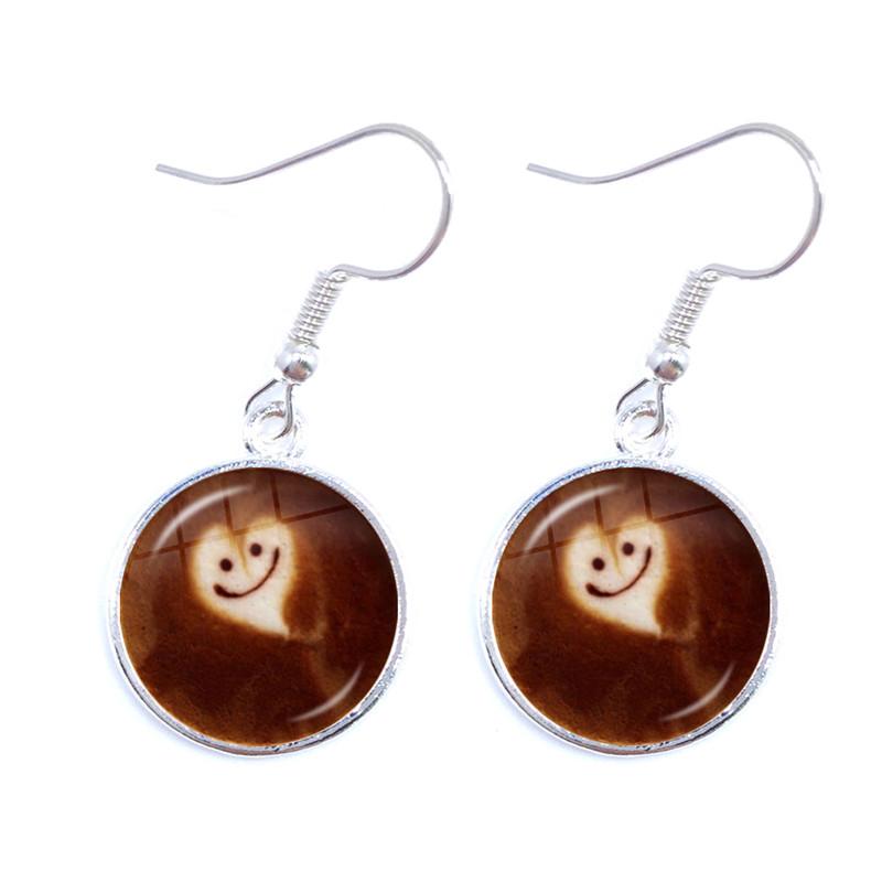 Coffee Latte Carving Love Heart Art Drop Earrings Chocolate Printing Flower Charm Jewelry For Women Gift Wholesale