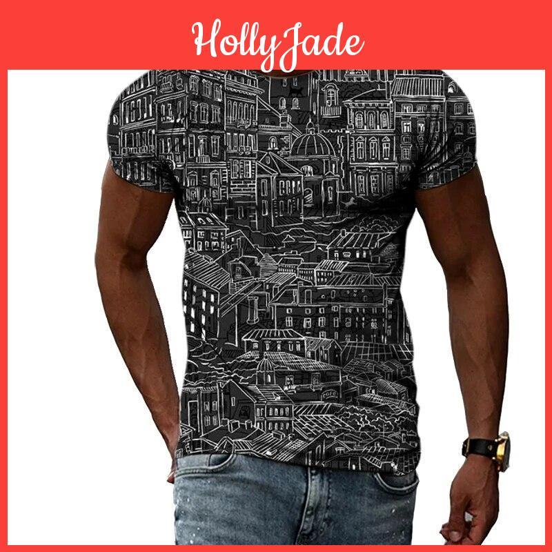 Summer Funny Graffiti Trend Fashion Pattern Men Tshirts Casual Print Hip Hop Tees Personality Round Neck Short Sleeve Tops
