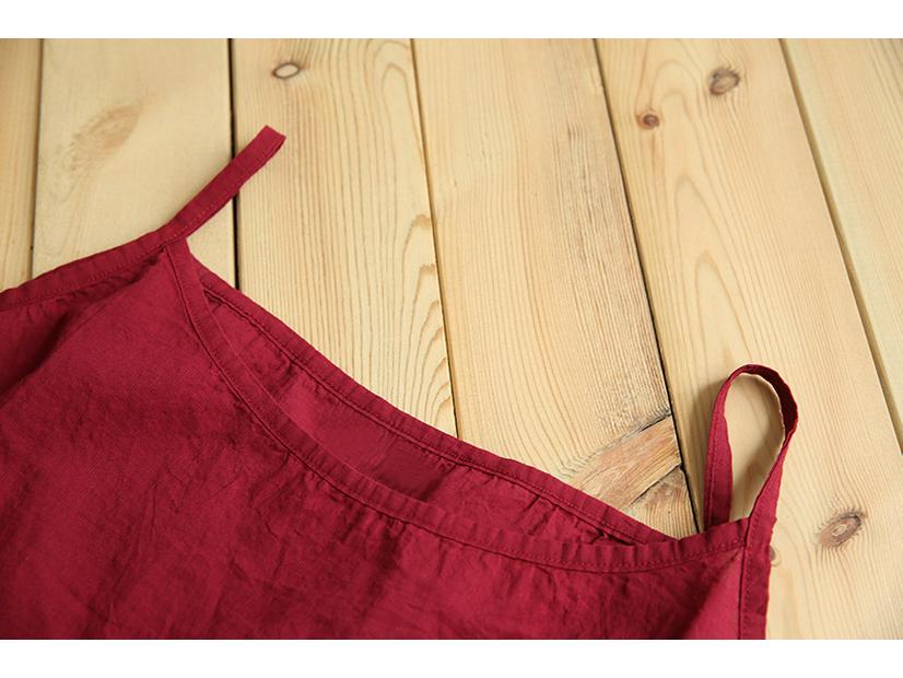2024 Spring/Summer Cotton Linen Plus Size Women's Spaghetti Strap Long Dress - Solid Color, Loose, Versatile, Literary Style.