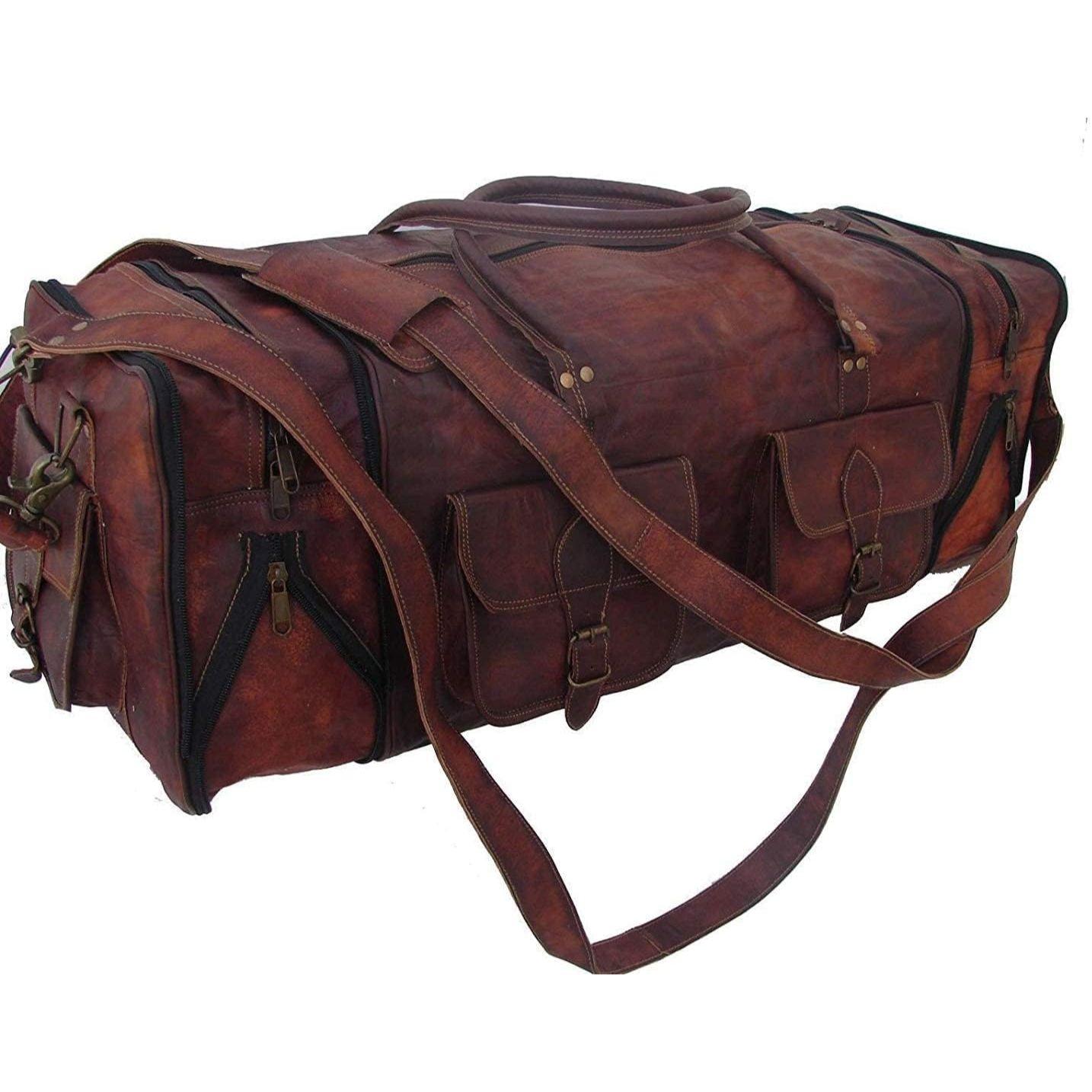 18-дюймовый винтажный кожаный дорожный портфель ручной работы с 30-дюймовой расширяемой — фото 2