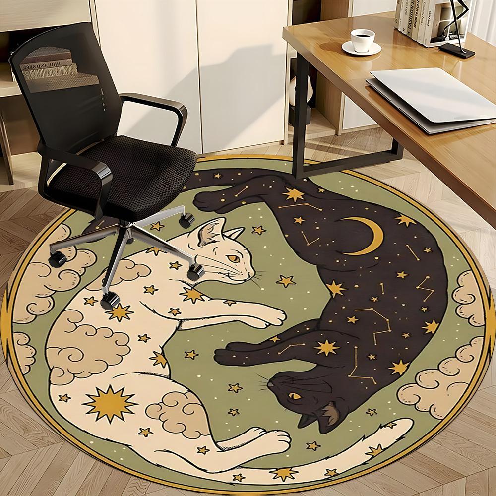 1pc Starry Night Cats Office Round Area Rug, Indoor Mat Suitable For Office, Under Office Chairs Bedroom Living Room Home Decor, Room Deco
