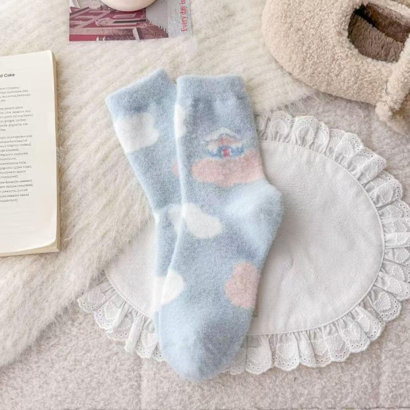 Australische Wollsocken für Damenwinter, Verdickte und warme Wadenlange Socken, Niedliche Cartoon-Schneemann-Schlafsocken, Hausbodensocken