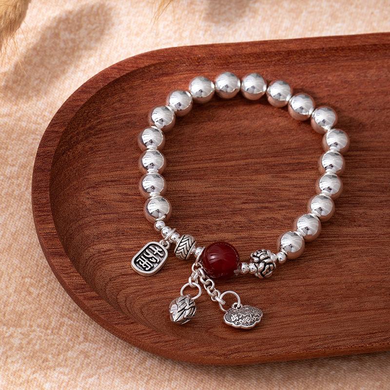 Retro Chinese Style All The Best Bracelet Women'S Ping An Brand Lucky Bag Imitation Silver Bracelet New Chinese Merchandise Jewelry