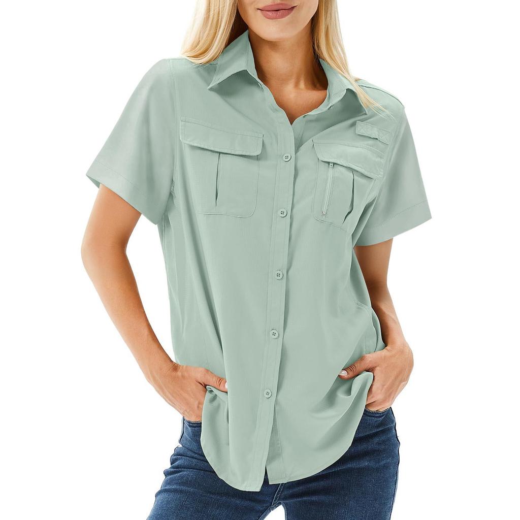 Quick-Dry Stretch Short-Sleeve Outdoor Shirt with Multi-Pocket, Breathable UV Protection