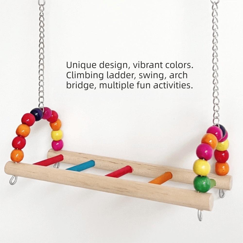Bird Perch Stand Bite Resistant Parrot Swing Colorful Hanging Bird Cage Standing Wooden Pet Suspension Bridge Play Gym