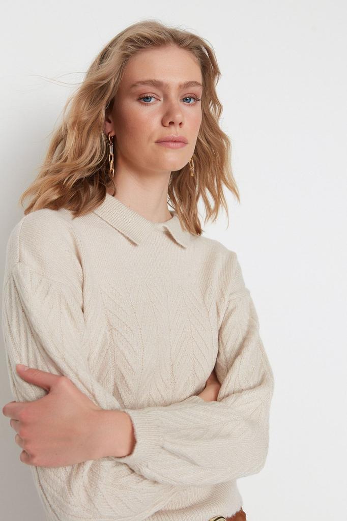 Women's Fashionable Stylish Sweater Orange Wide Fit Soft Textured Hair Braided Knitwear Sweater