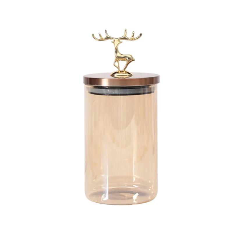 

Маленькая стеклянная герметичная банка в форме оленя, современный стиль, пищевая бытовая банка для чая, кухонная банка для хранения чая, конфет, приправ, коробка для хранения