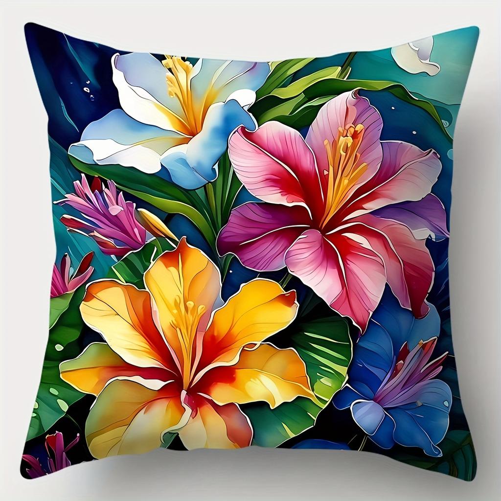 4-piece Colorful Parrot and Floral Print Pillowcase Set, Suitable for Room, Bedroom and Sofa Decoration (insert Not Included)