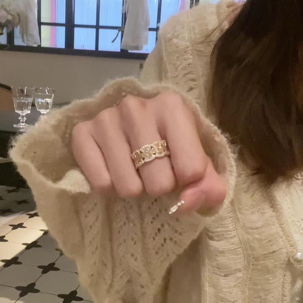 Golden Zircon Lace Open Ring - Elegant and Modern Index Finger Jewelry