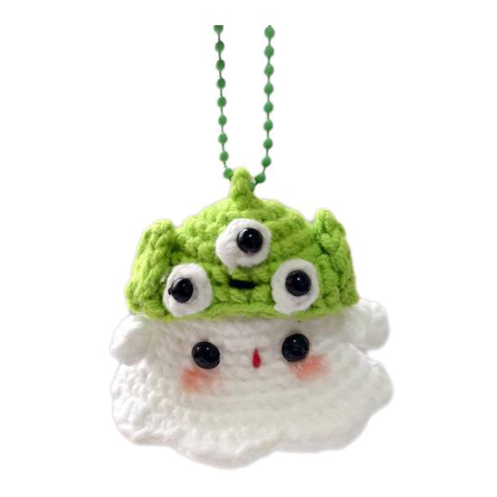 Halloween Crochet Ghost Ornament Cute Handmade Knitted Frog/Cat/Spider/Strawberry Ghost Hanging Decoration for Car Rearview Mirror Bag Charm