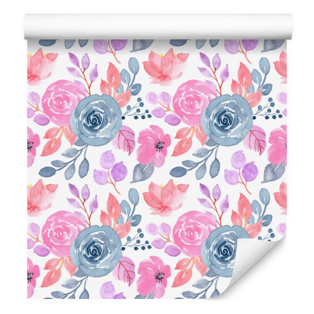 Wallpaper Flowers white, powder pink, coral and blue 50x1000