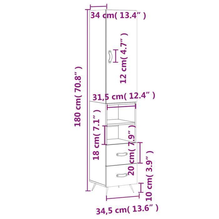 VidaXL Highboard Buffet High Gloss White 34.5x34x180 Cm Engineered Wood 3198891