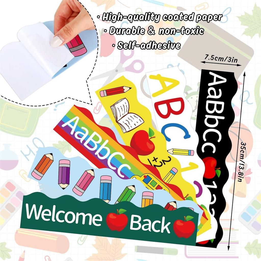 6 Pcs ABC 123 Bus Printed Bulletin Board Border Colorful Bulletin Border Trim Bulletin Board Stickers for Classroom