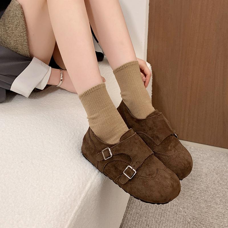 Winter new lazy shoes fluffy shoes women s retro velvet casual belt buckle platform single shoes 38