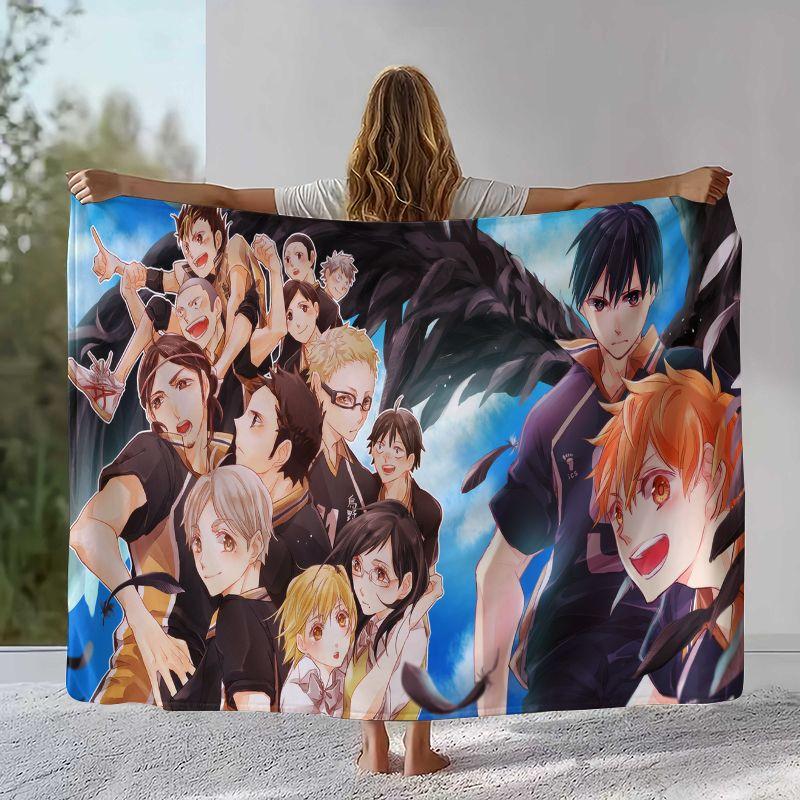 Manta de Flanela Cartoon Haikyuu Hinata Shoyo Anime de Vôlei, Manta de Pelúcia Ultra Macia para Casa Quarto Cama Sofá Acampamento Piquenique