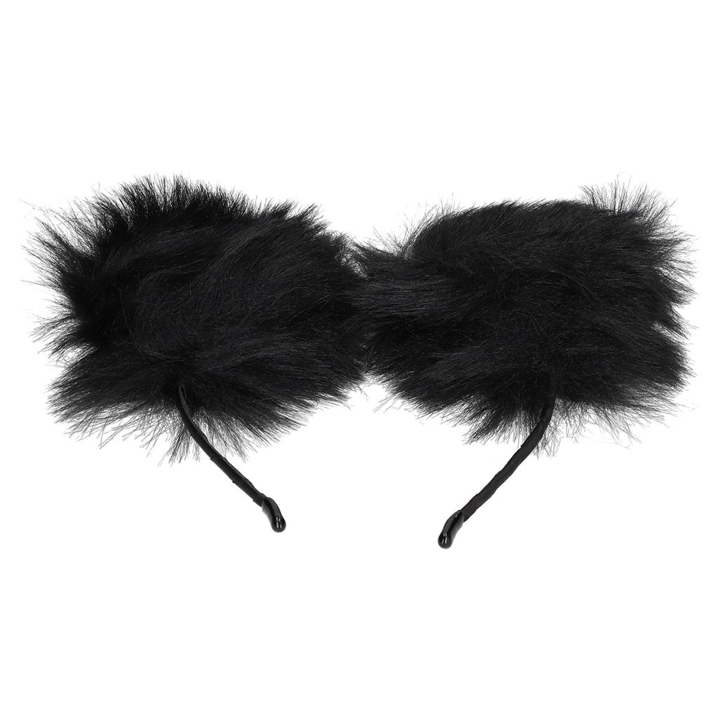 Artificial Furry Cat Ears Headband Women Headwear Hairband for Party Cosplay Daily Life Black