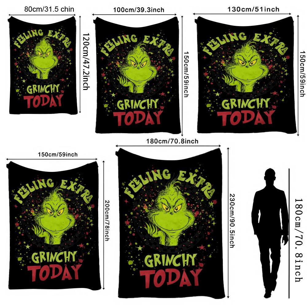 Extra Grinchy Today Theme Cute Flannel Blanket Machine Washable Fleece Blanket For Living Room Bedroom Gaming Room Party Decor Christmas Gift