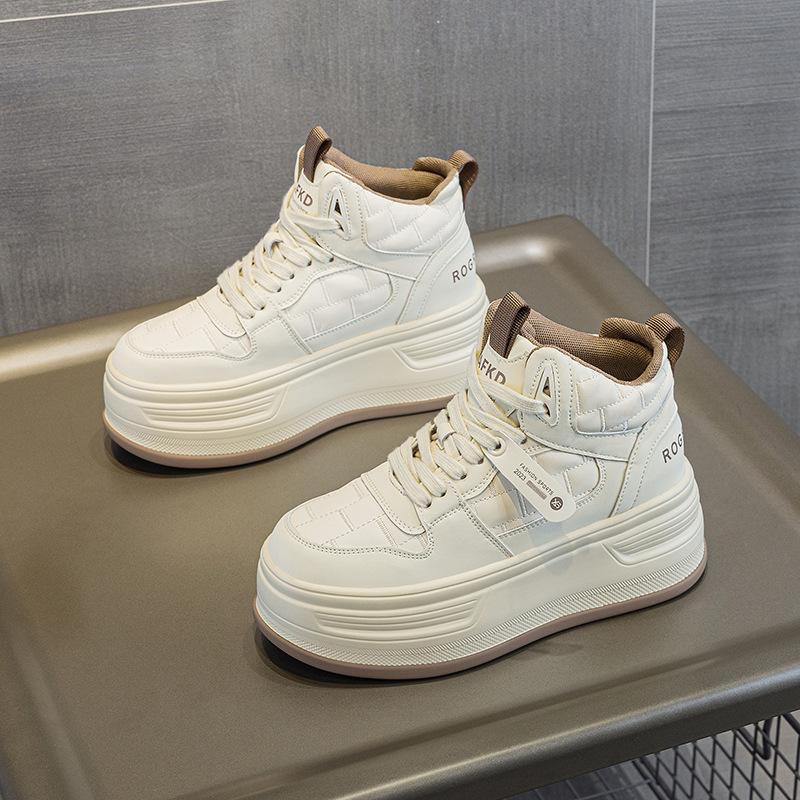 Heightened Thick-soled Fashionable Versatile Autumn and Winter New Single Shoes Rabbit Hair Trend Cotton Warm Women's Shoes Student High-top Shoes