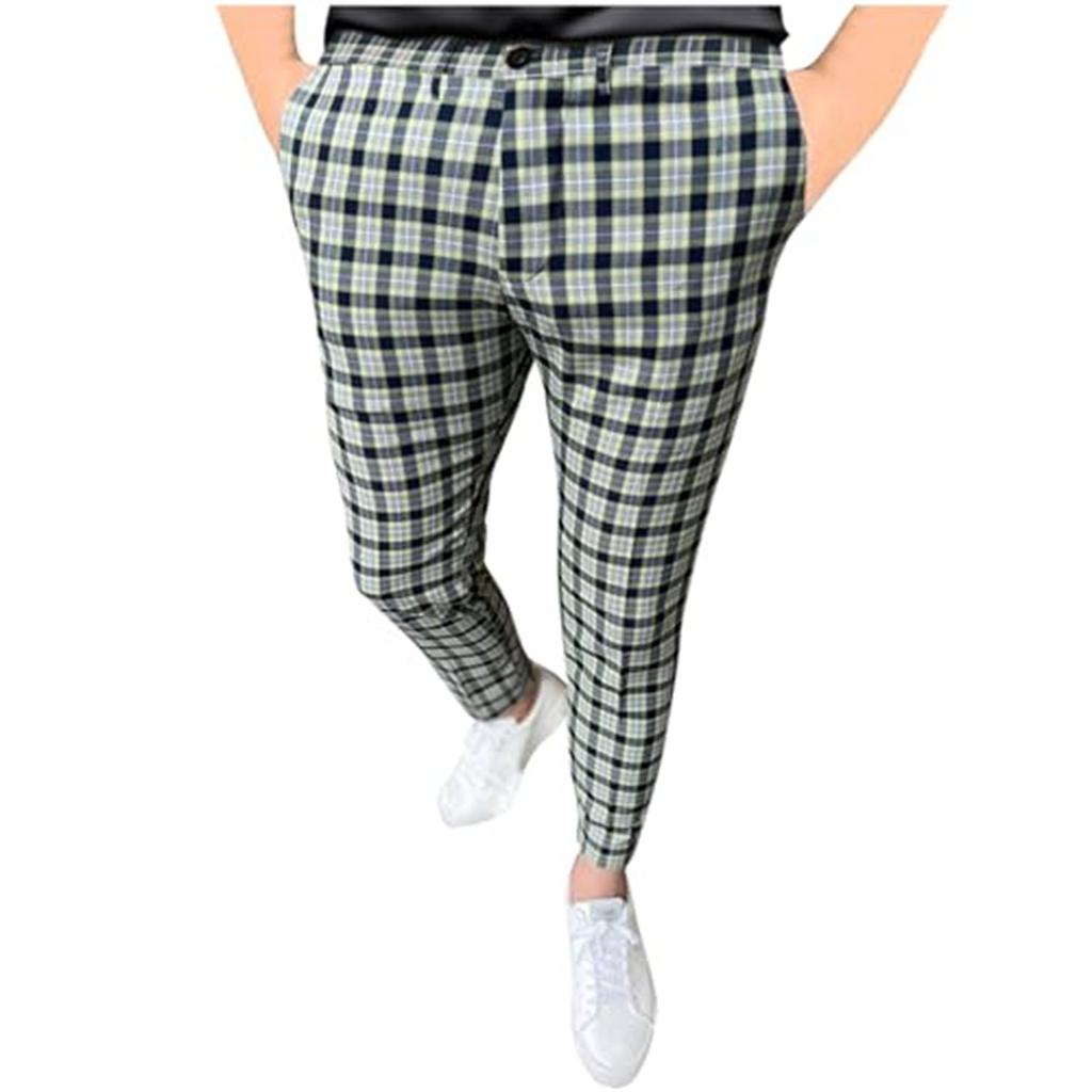 Mens Casual Fashion Multi-color Digital Print Plaid Suit Pants