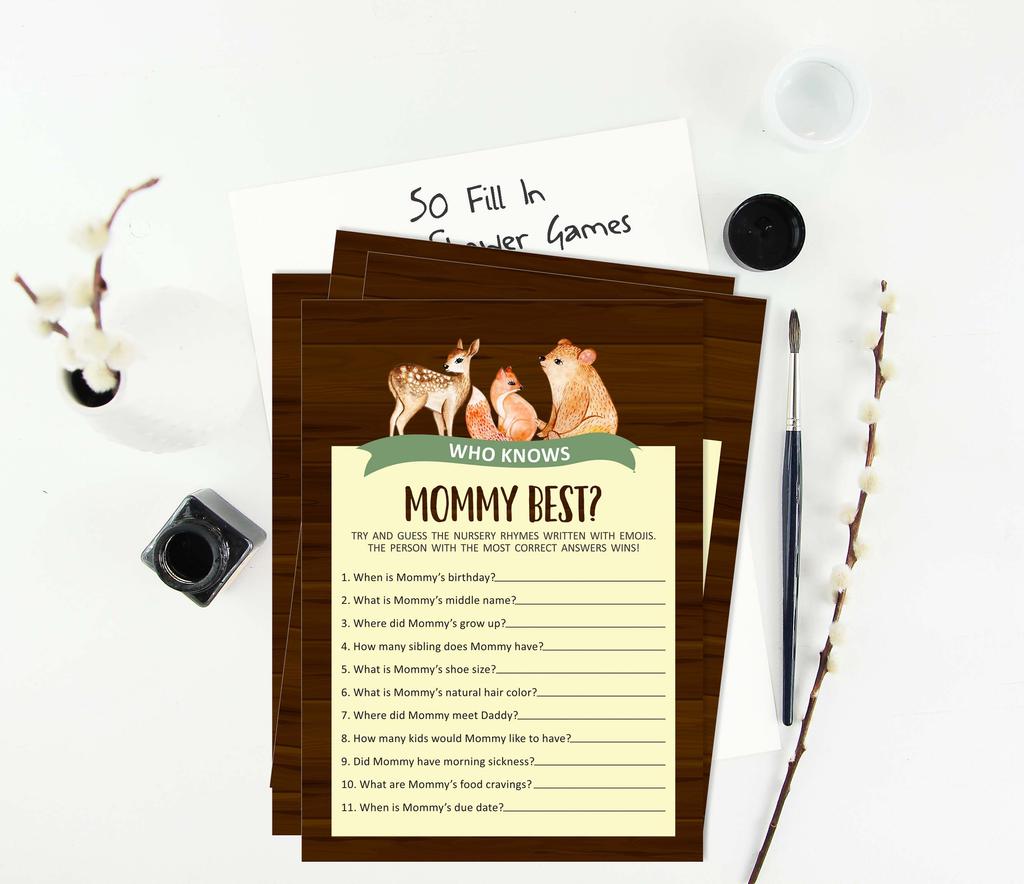 Inkdotpot Gender Neutral Who Knows Mommy BestA  Baby Shower GameA  Cards-FunA  Activity Cards Set Of 50A  Jungle Animals Party