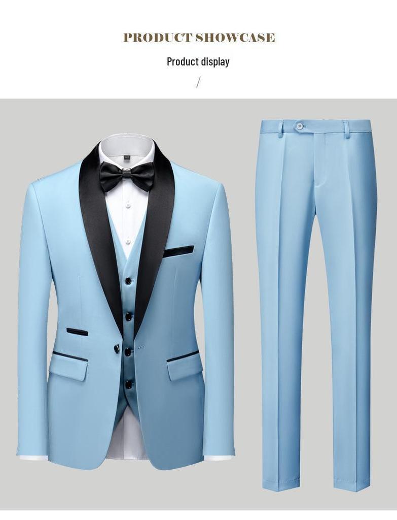 Men's Plus Size Business Casual Suit Three-Piece Set for Weddings and Events