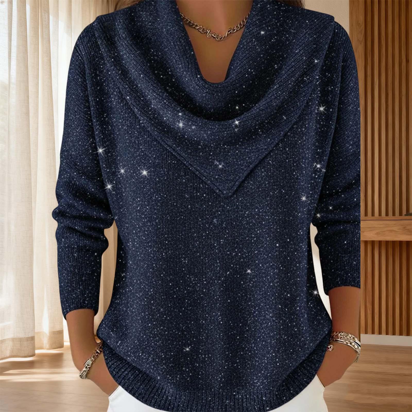 WQ3129-sequined sweater stack collar new star women s casual loose autumn and winter pullover high collar S