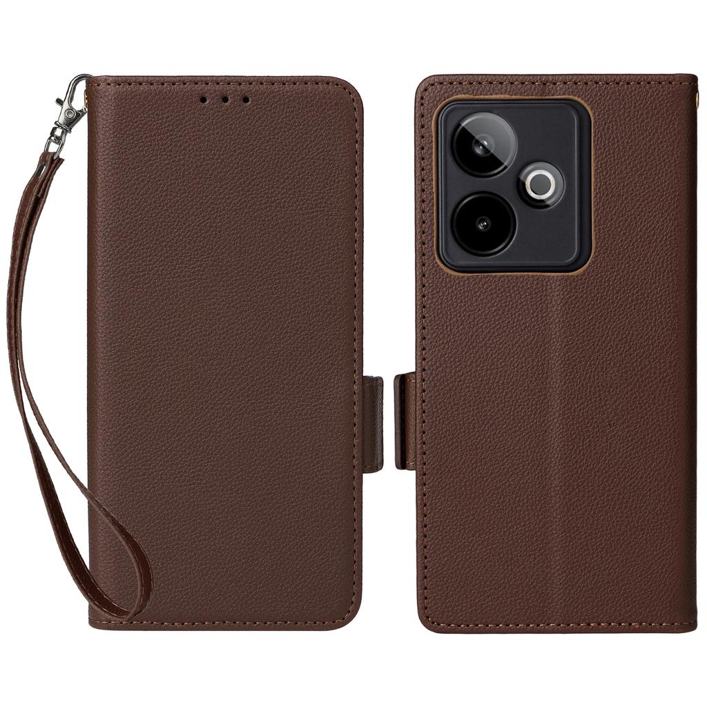 For Realme GT 7 5G Case with Wrist Strap Litchi Texture PU Leather Wallet Phone Cover