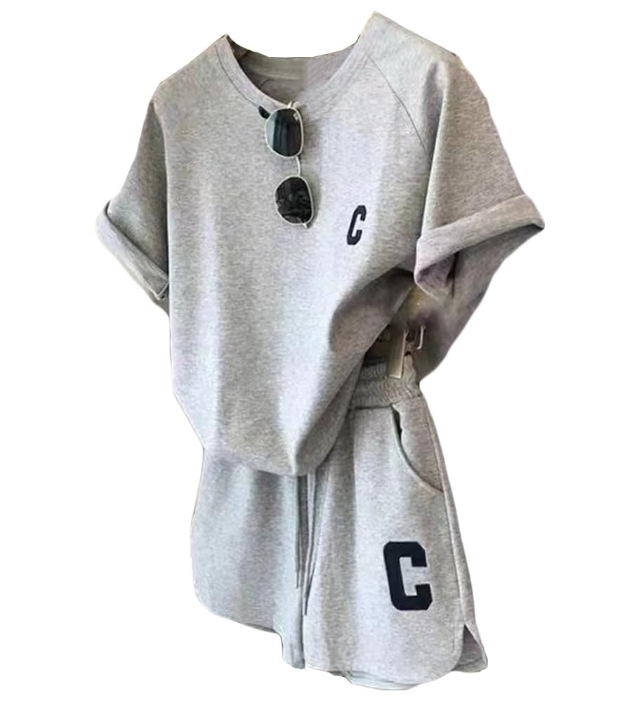 

Muzly Summer Short Sleeve and Pants Plus Comfortable Women s T-Shirt Set, Loungewear, Sportswear, Sizes, Casual, (Gray, M) серый