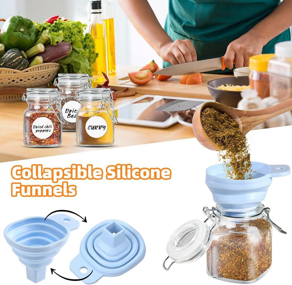 Morning Place Spice Bottles, Set of 20, with Seals and Funnels, Perfect for Kitchen Use