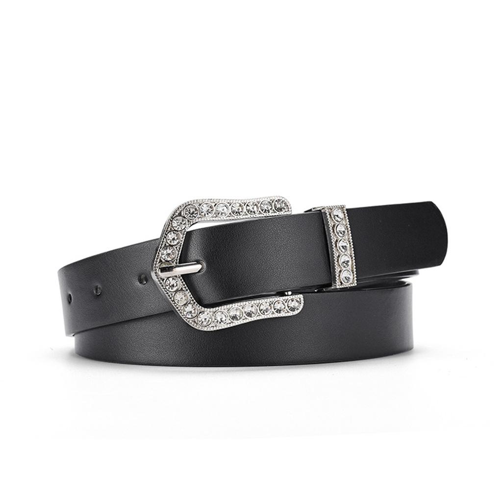 Women PU Belt Rhinestone Buckle Waist Belt Y2K Elegant Pin Buckle Waistband Jeans Pants Belt Female Clothing Accessories