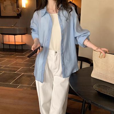 Tencel Solskyddsskjorta Dam Vår och Sommar Ny Lös och Mångsidig Design Ryggslits Skjorta
