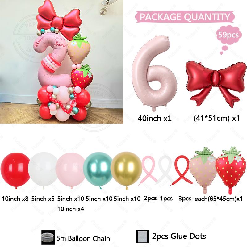 59pcs Strawberry Balloon Garland Set Suitable for Birthday Wedding Anniversary Graduation Ceremony Indoor/outdoor Decorations