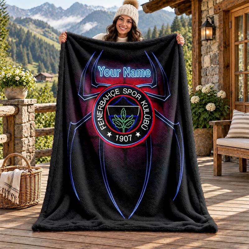 Fenerbahce Custom Name Flannel Blanket Personalized Soft Warm Plush Throw Blanket Customized Gift for Family Friends
