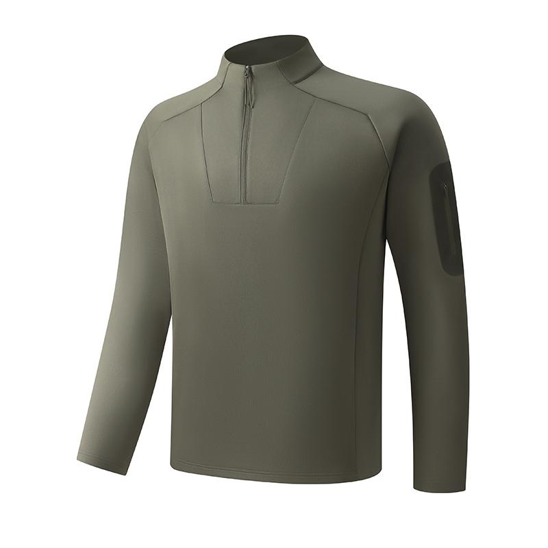 Maglione T-shirt Sportiva Monocolore da Uomo a Manica Lunga con Collo Rialzato e Mezza Zip Maglia Base