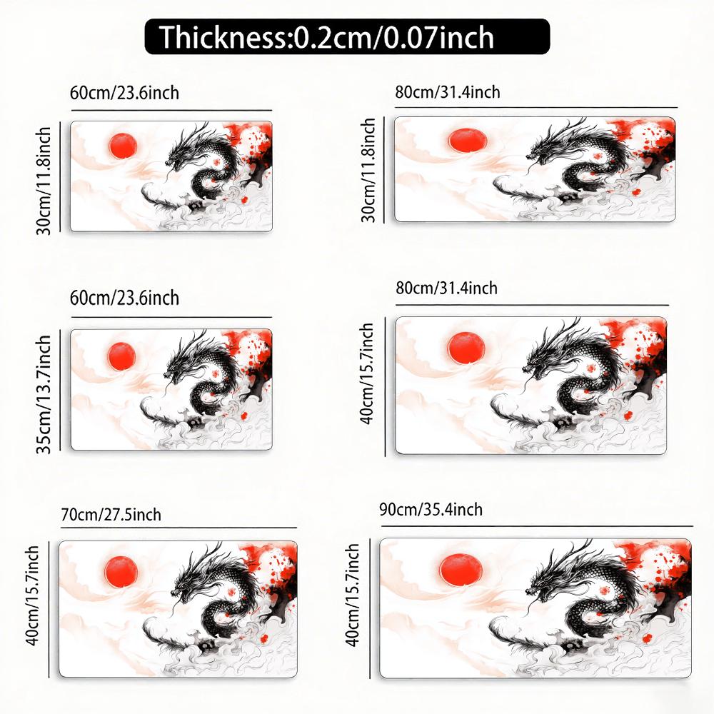 Ink Red Sun Chinese Dragon Mouse Pad Large Rubber Anti-slip PC Desk Accessories Mousepad for Office and Gamer Keyboard Decor Mat
