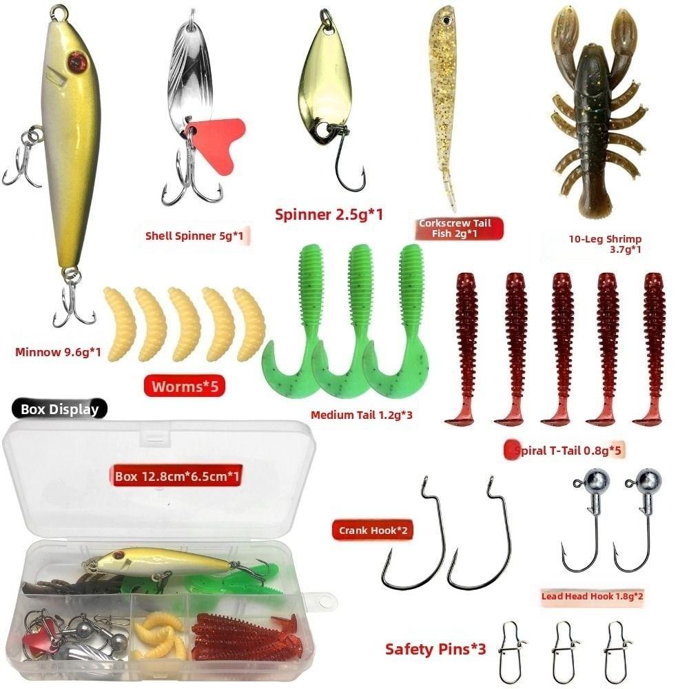 Tackle Box Soft Fishing Lures Kit Hook Set Silicone Soft Lures Hooks  Sea Equipment