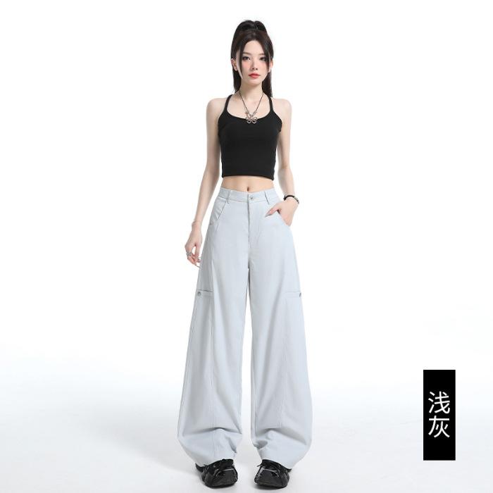 American light gray overalls women's 1116 summer new loose and thin sports quick-drying casual wide-leg pants