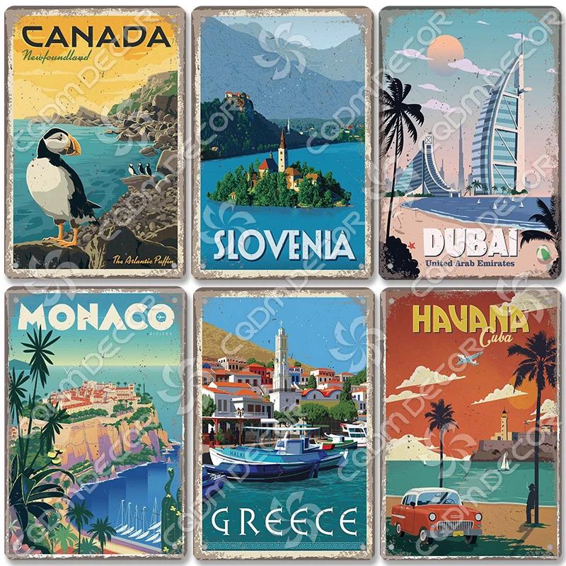 Scenografia della Capitale Insegna di Latta Piastra di Metallo Canada Messico Grecia Dubai Poster in Metallo Decorazione Murale Vintage per Caffè Soggiorno Casa