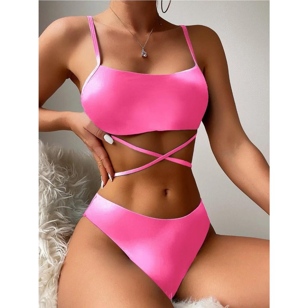 Solid Women's Swimsuit Elegant Lady Casual Bikini Set High Waisted 2 Pieces Push Up Swimwear Bohemian Bikini Sexy Bathing Suit
